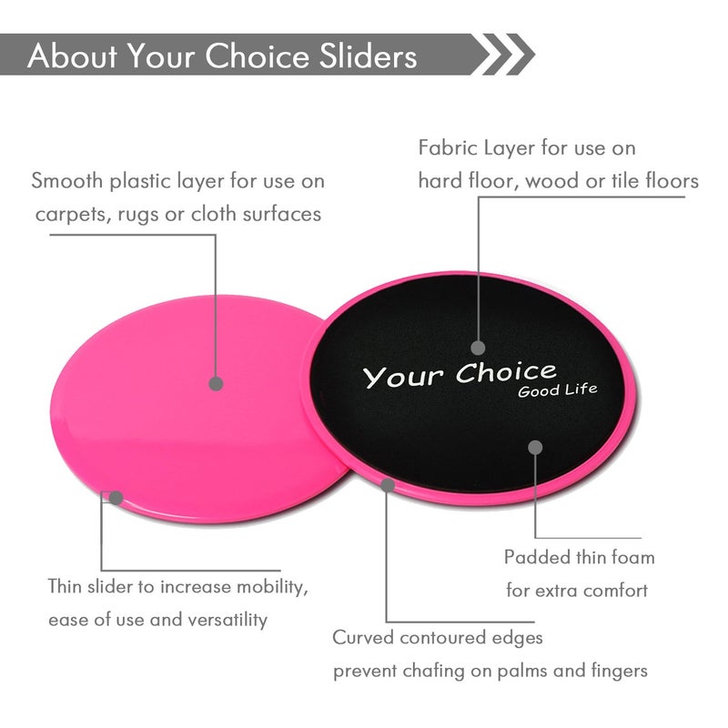 Your Choice أقراص التمرين الأساسية من اختيارك - أقراص انزلاق مزدوجة الجانب للتمارين على السجاد والخشب الصلب، 7" أقراص تمرين، مجموعة من 2 باللون الوردي - Image 3